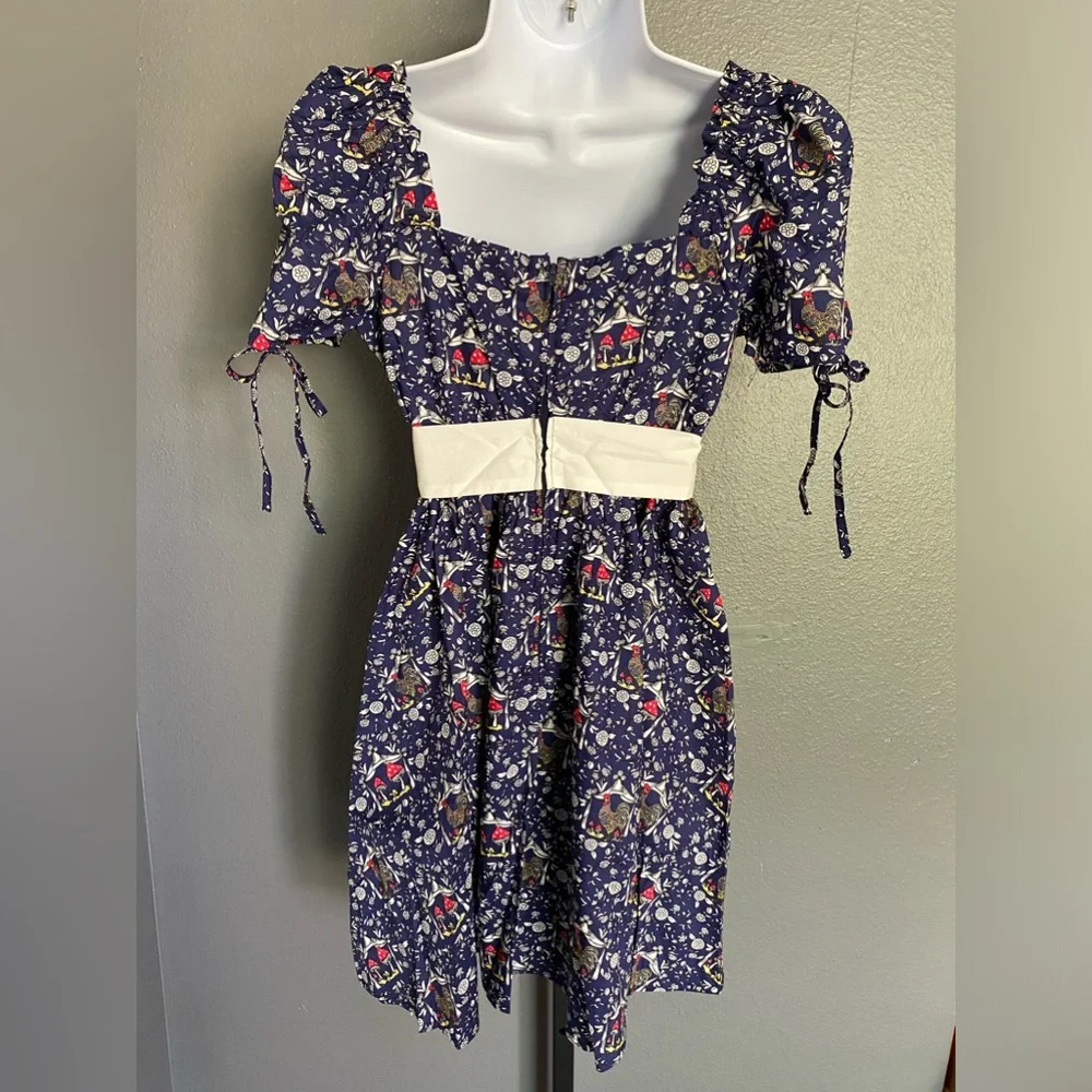 🦋B2G1🦋UNIQUE VINTAGE Retro Navy Mushroom and Rooster Dress NWT - Picture 5 of 11